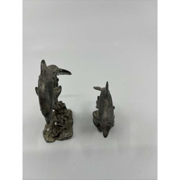 Pewter Dolphins Figurines Miniatures Sea Life Ocean Animals‎ 2.5" Tall Signed - Picture 2 of 12